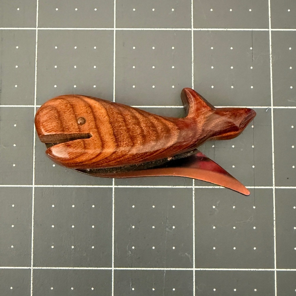 Vintage Wood Copper Whale Brooch Pin Fisherman Nautical Marine Art Coastal - Picture 1 of 4